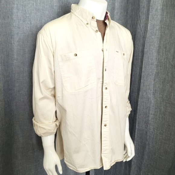 VTG Sears Roebuck Denim Shirt Men's Rugged Jacket Weight Ivory Beige Size XLT - Picture 1 of 9